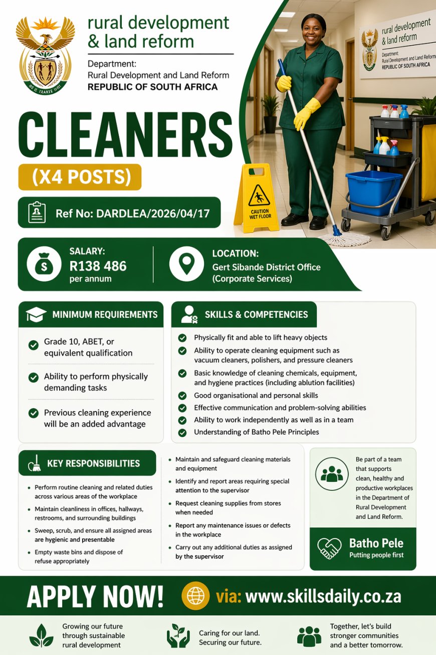 Cleaners – X4 Posts - Department of Agriculture and Rural Development