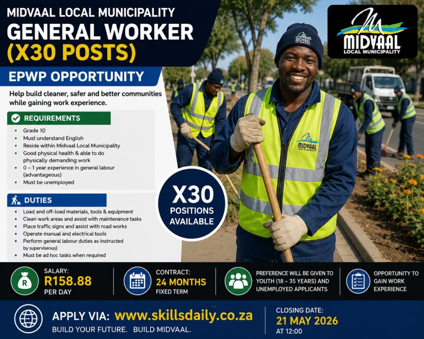 EPWP General Worker Opportunities (x30) – Midvaal Local Municipality
